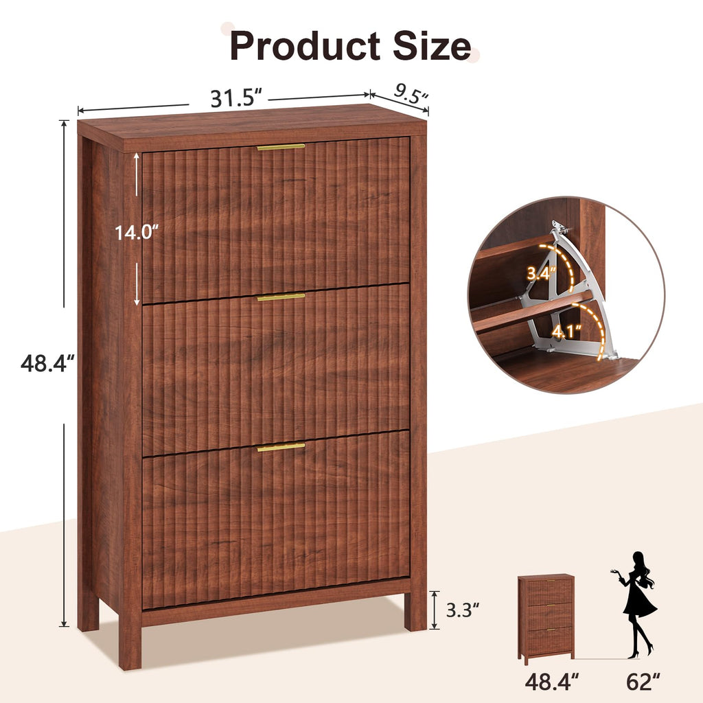 32" Fluted Shoe Cabinet Storage with 3 Flip Drawers