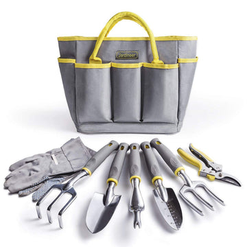 Garden Tools Set, 8PCS Heavy Duty Garden Tool Kit with Outdoor Hand Tools, Garden Gloves and Storage Tote Bag