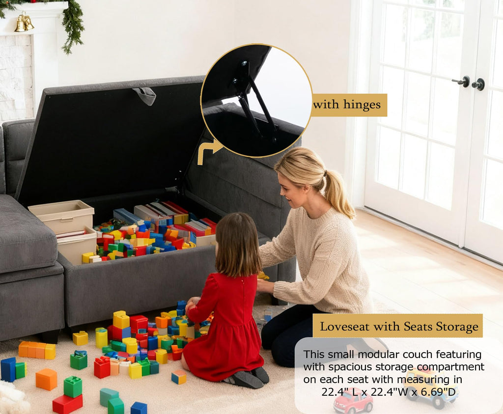 Loveseat with Storage Seats Modular Sectional Small Couch for Small Spaces with Reclining Arms and Backs 2 Seater