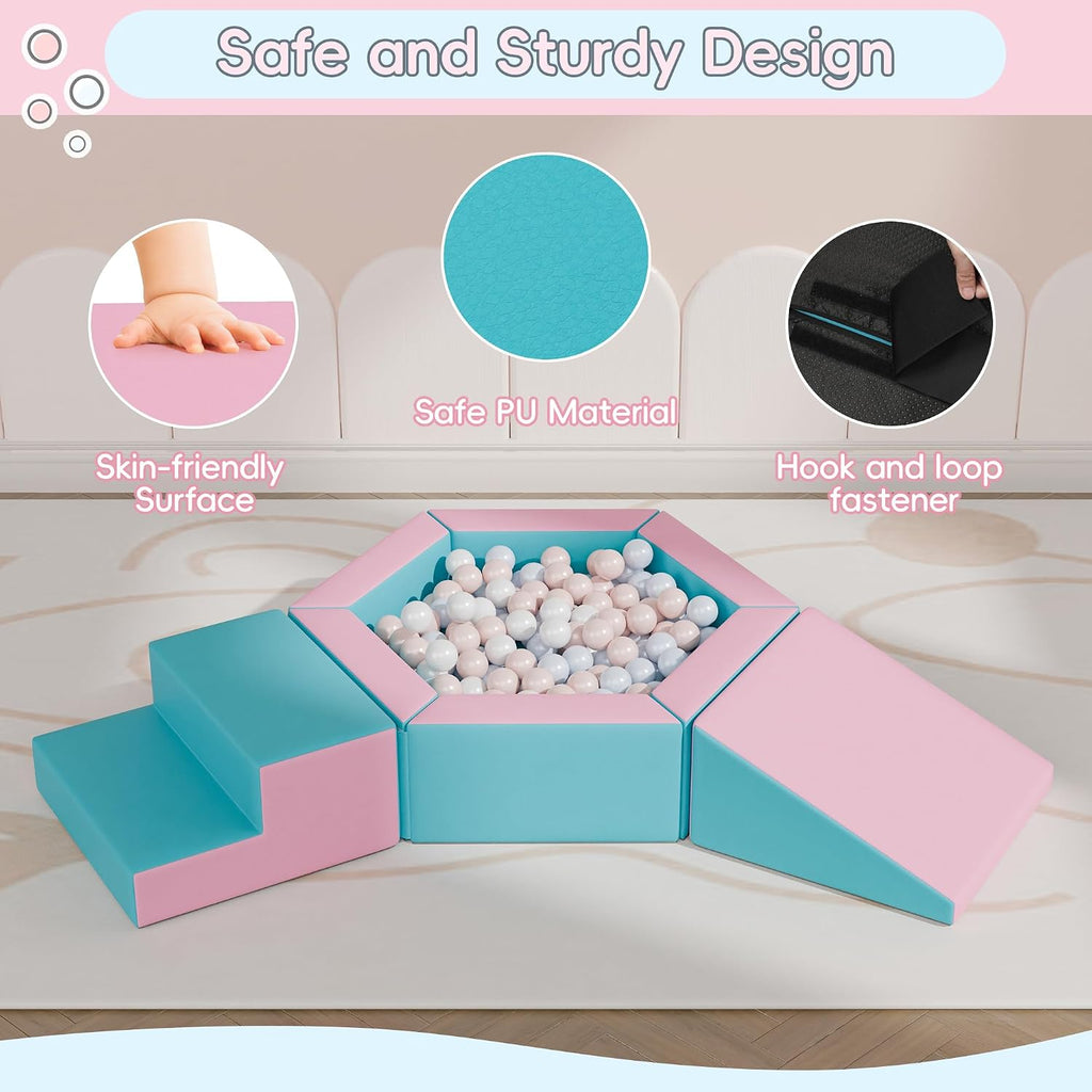 Foam Climbing Blocks for Girls Toddlers,Pink Soft Play Set Ball Pit,Climb & Crawl Foam Playset for Kids, Toddler