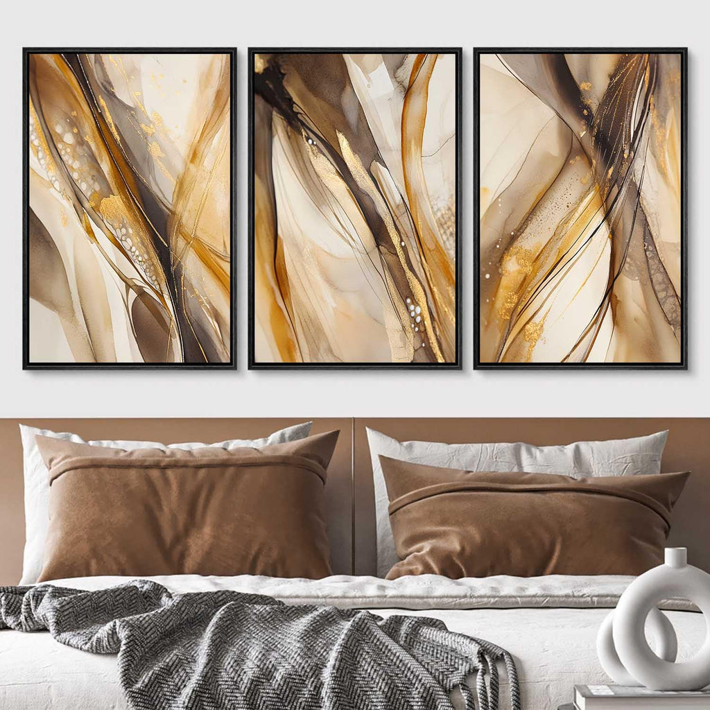 Abstract Marble Canvas Wall Art Neutral Beige Painting Brown and Gold Pictures Wall Decor Brown Marble Painting
