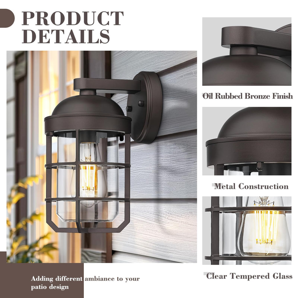 Farmhouse Wall Mount Outdoor Lighting, Nautical Exterior Light Fixture Metal with Clear Glass, Outside Light in Oil
