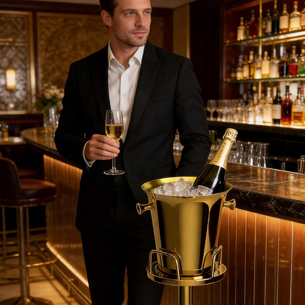 Champagne Bucket with Stand, Standing Ice Buckets 5L(Gold 1Pack)