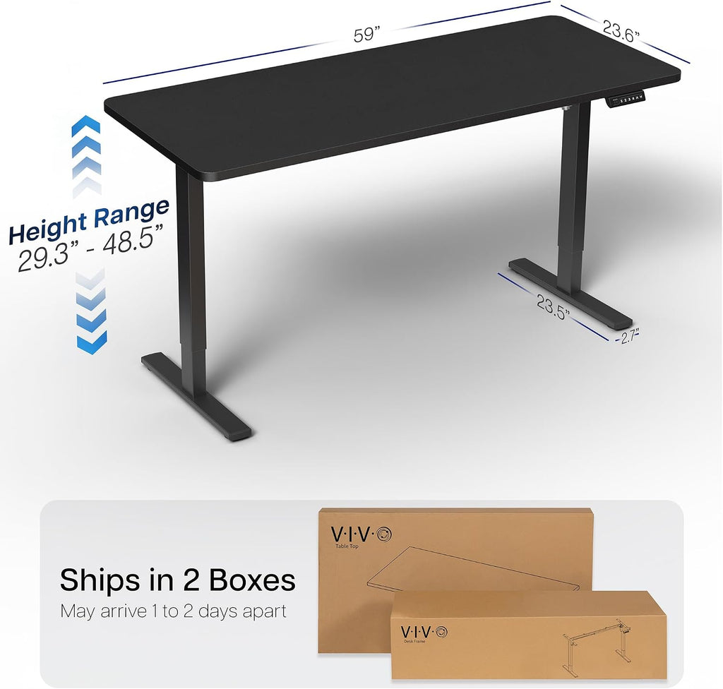 Black 60 x 24 in Standing Desk, DESK-KIT-1B6B | Electric, Holds 220 lbs, Sit Stand, Height Adjustable, Solid