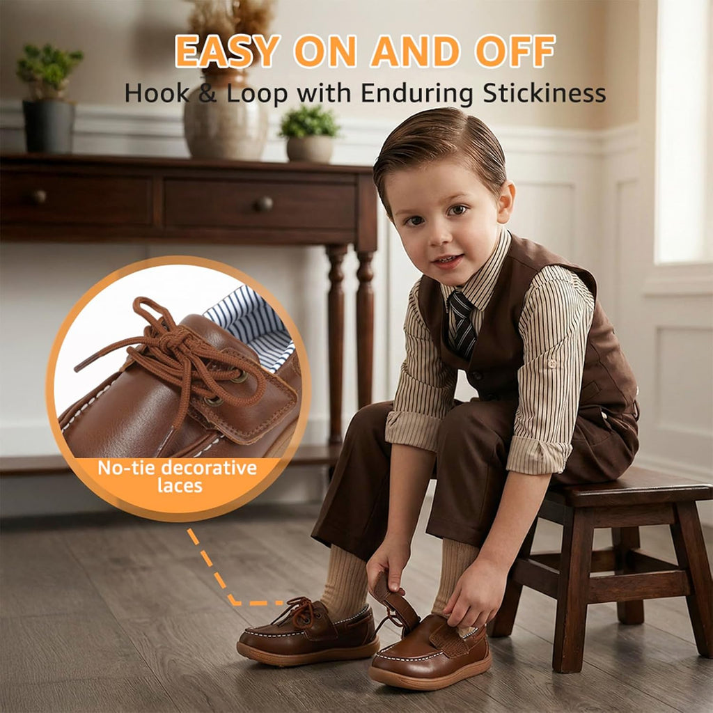 Toddler Boys Dress Oxford Shoes Leather Hook and Loop Loafers