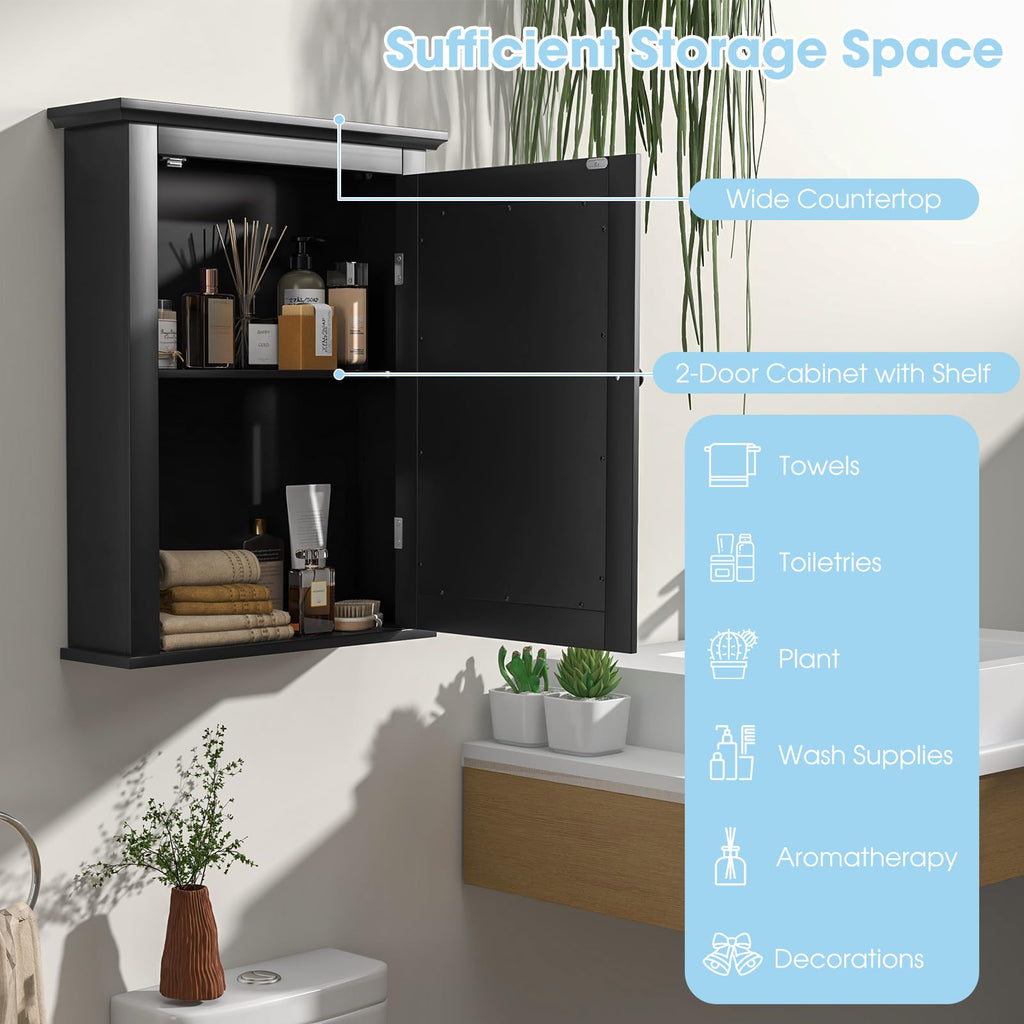 Black Medicine Cabinet Wall Mounted with Mirror Adjustable Storage