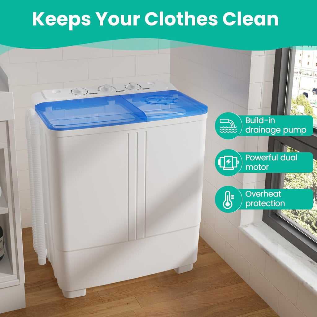 20 Lbs Portable Washing Machine, Portable Washer for Apartment with 12 Lbs Washer, 8 Lbs Spinner, Mini Compact Top
