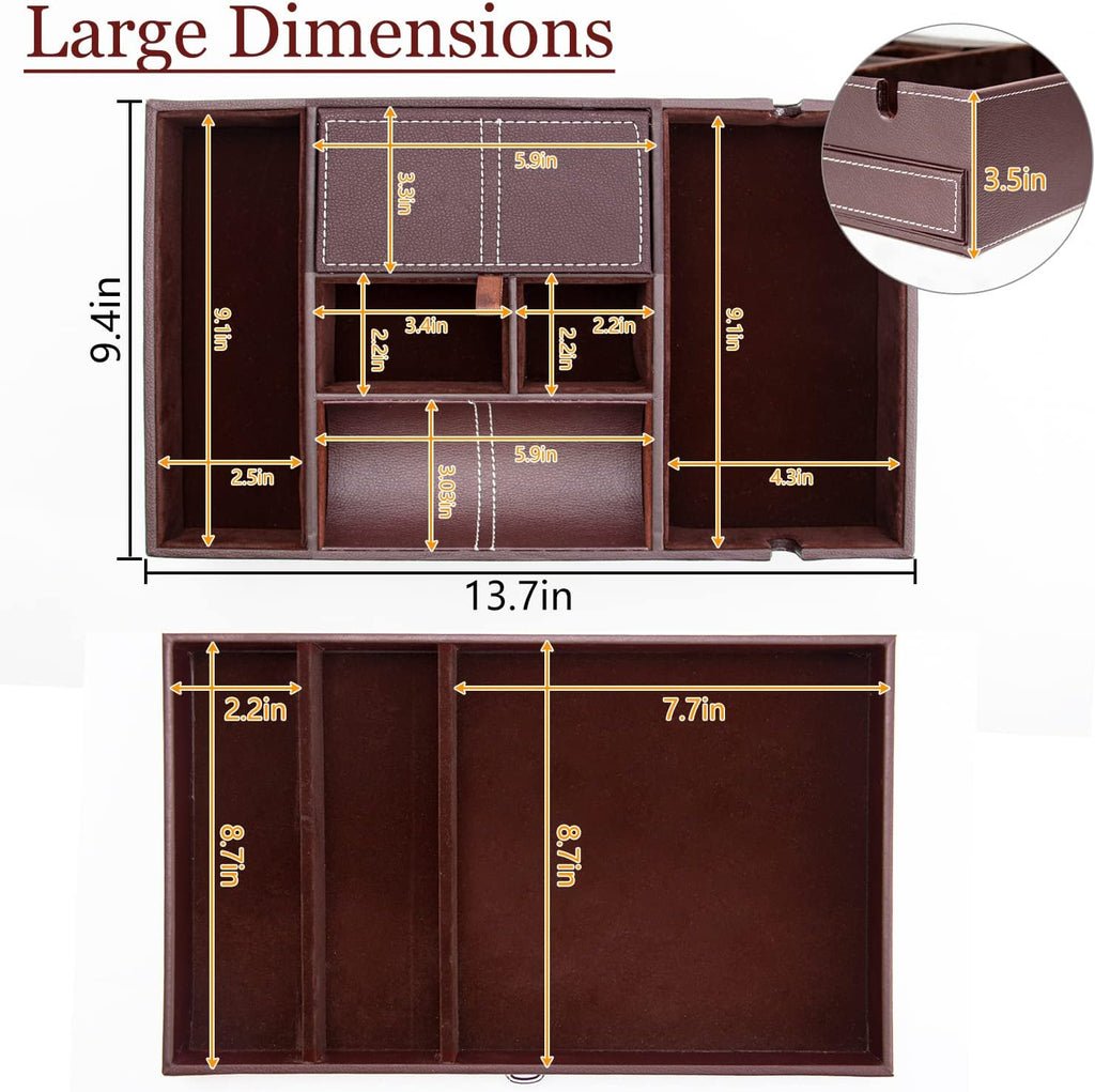 Valet Tray for Men, 2 Layers Nightstand Organizers for Men and Women, Leather Jewelry Storage Box, Mens Dresser Top