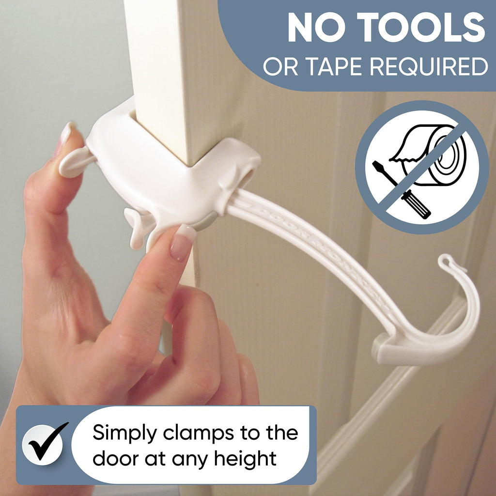 Child Proof Door Lock & Pinch Guard - For Door Knobs & Lever Handles - Easy to Install - No Tools or Tape Required