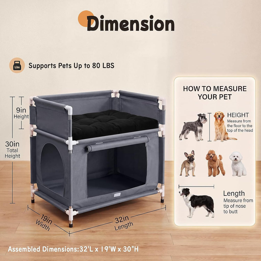 Dog Bunk Bed, Bedside Double-Layer Pet Bed for 2 Dogs