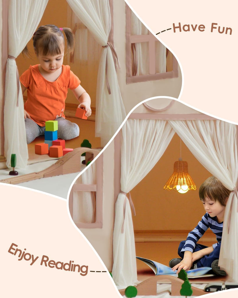 Large Kids Tent Playhouse Base Fabric with Star Lights, Flags and Tote Bags, Kids Play Tent Indoor & Outdoor