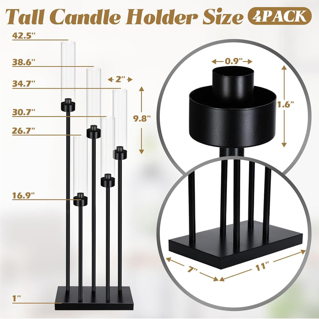 4 Pcs Valentine Floor Black Candelabra Table Centerpieces 42.5'' 5 Arm Wedding Tall Metal Candle Holder Candlestick