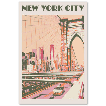 York City Landscape Pink Posters Retro Us Landmarks Scenery Wall Vintage Bridge Canvas Painting Bedroom Wall