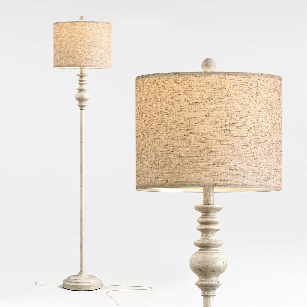 64.25" Farmhouse Floor Lamp, Tall Antique White Standing Lamp with Rotary Switch, Vintage Reading Lamp, Rustic Home
