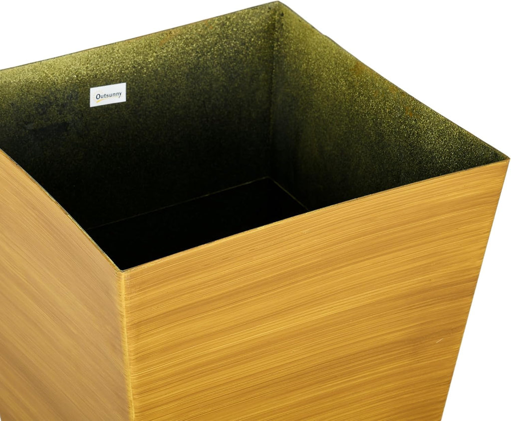 Outdoor Planters,Set of 3 Taper Planters with Drainage Holes and Plug,Faux Wood Flower Pots for