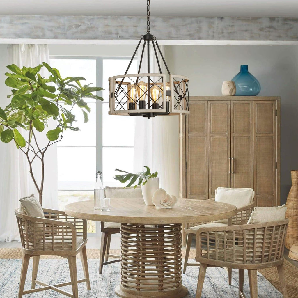 D19'' Farmhouse Chandelier, 4-Light Adjustable Dining Room Light Fixture Kitchen Island Lighting, Rustic Hanging