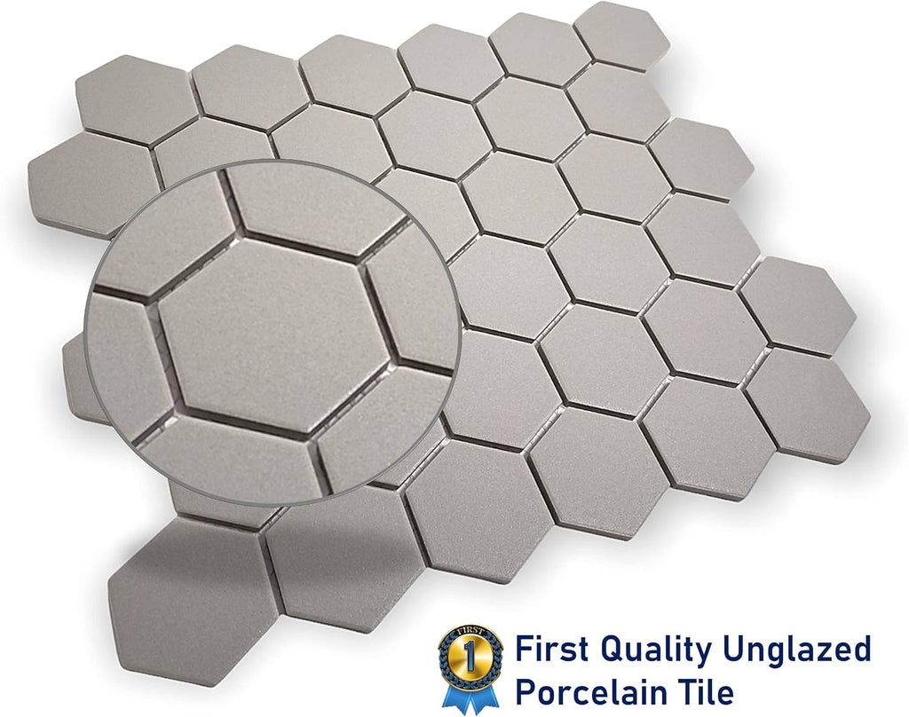 TDPW-UNGH2-409 Trout Gray Porcelain 2 Inch Hexagon Unglazed Finish Mosaic Tile Floors, Walls, Kitchen Backsplash and