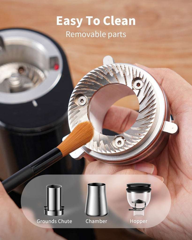 64mm Flat Burr Coffee Grinder, 100 Settings, Anti-Static, Black | Electric Bean Grinding, All-Metal Chamber
