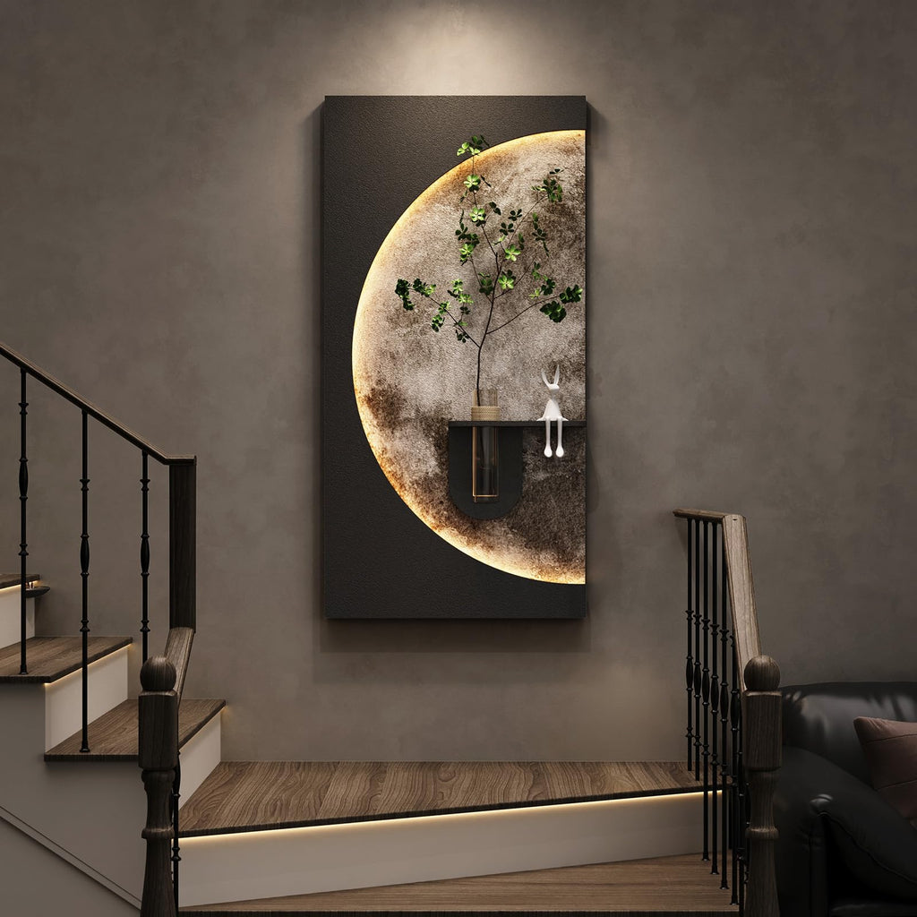 Large 3D LED Moon Wall Art Decor, Modern Black 30x60 Inch