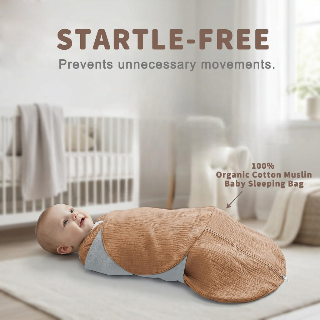 Sleep Sack Baby Swaddle,100% Muslin Cotton, Way Adjustable Wearable Blanket,Swaddling Sleeping Bag (2, Beige
