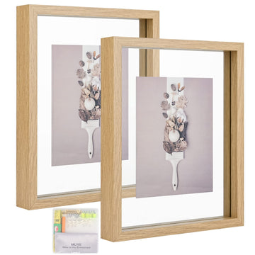 8x10 Floating Frame Set of 2, Double Glass Rustic Photo Frame for Wall Hanging or Tabletop Standing, Display Any Size