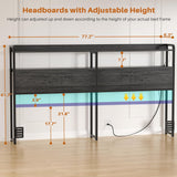 Headboard for King Bed Frame, Headboards with Outlets, USB Ports and LED Light, Head Board with Storage