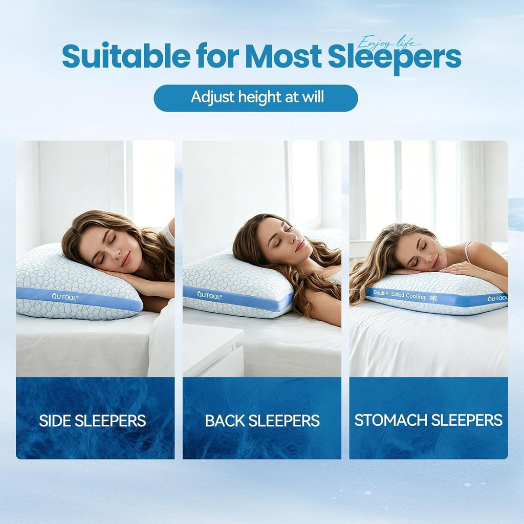 Enhanced Cooling Pillow for Hot Sleepers,Shredded Memory Foam Pillow King Size Set of 2,Adjustable Gel Bed Pillow for