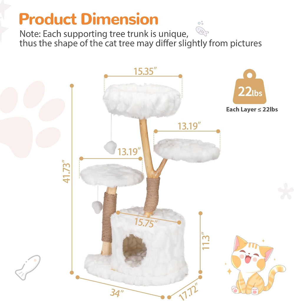 Modern Cat Tree Tower, Cloud Cat Tree, Solid Wood Scratching Post