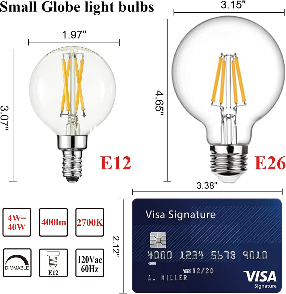 G16.5 Light Bulb,4W E12 LED Bulb dimmable Equivalent E12 Candelabra Bulb 40 Watt,Warm White 2700K,400lm,CRI85+,AC120V