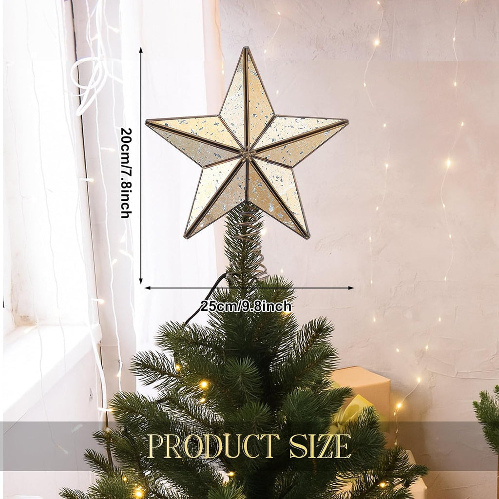 9.8 Inch Christmas Tree Topper Antique Mercury Glass Star Miniature Star Treetop Xmas Treetop Ornament for Tree Home