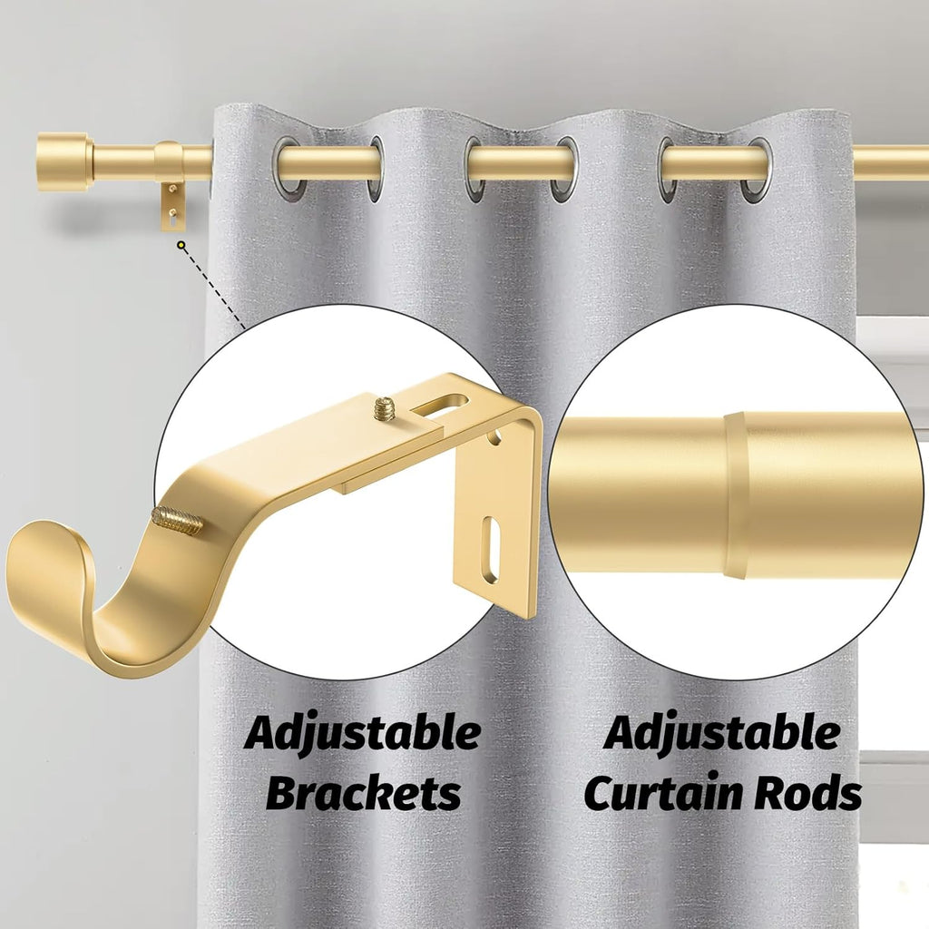Gold Curtain Rods for Windows, 1 Inch Adjustable Heavy Duty Easy Install Curtain Rods Set (Gold, 30"-90")