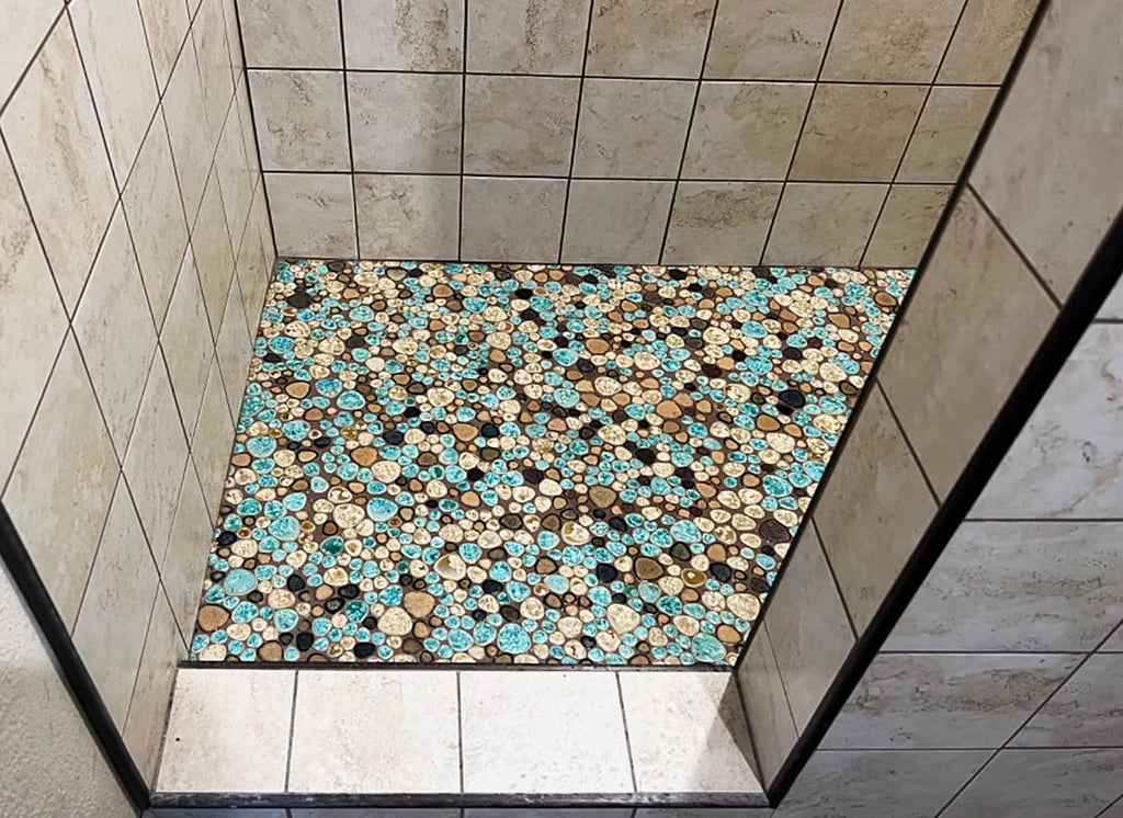 Pebble Porcelain Tile Fambe Turquoise Green Beige Shower Floor Pool Alley Tiles Mosaic TSTGPT005 (5 Square Feet)