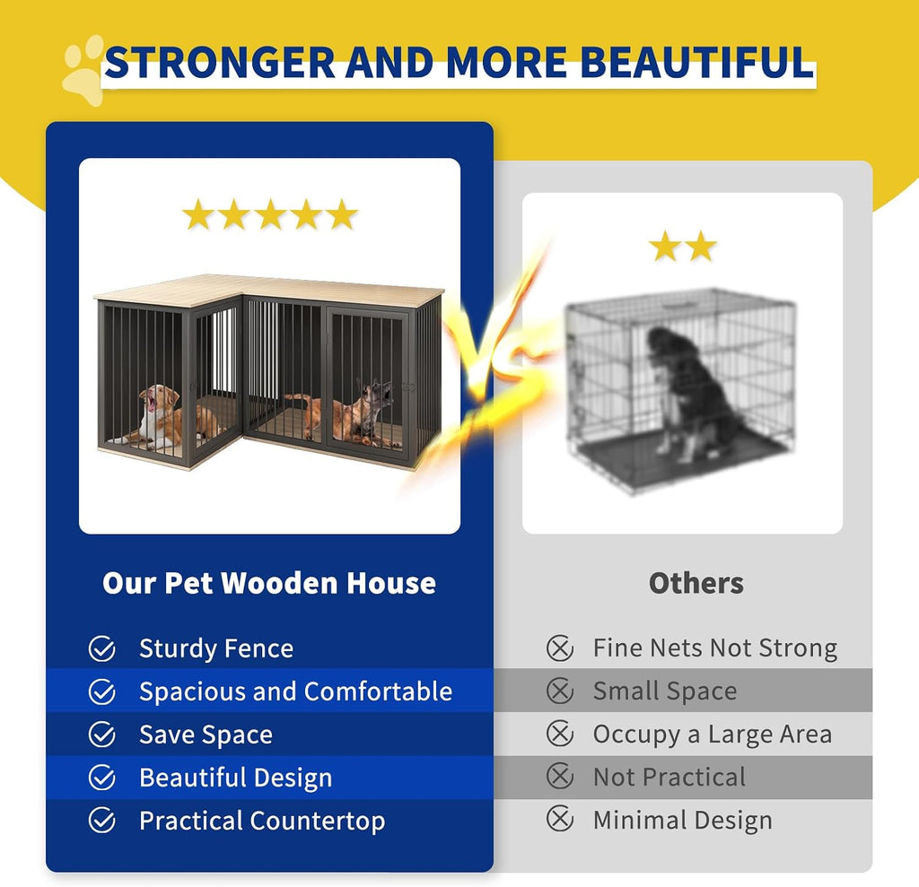 Dog Crate Furniture for 2 Dogs, Large Dog Kennel Furniture with Dividers and Double Doors, All Steel Frame