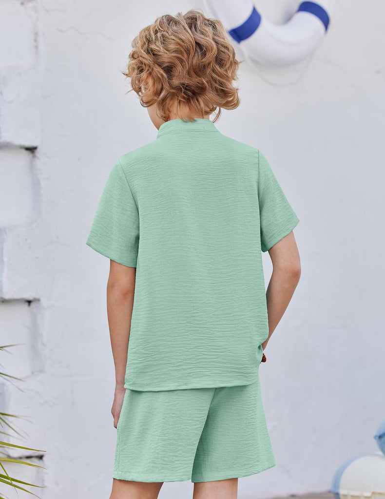Toddler Boys Clothes Green Button Down Shirt and Shorts Set