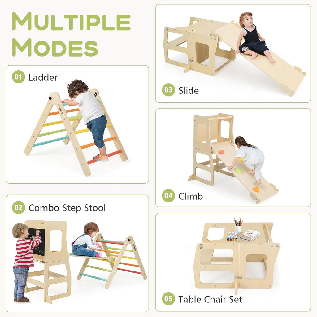 Triangle Set 8 in 1 Climbing Toys for Toddlers Foldable Wood Montessori Jungle Gym with Toddler Tower Angle