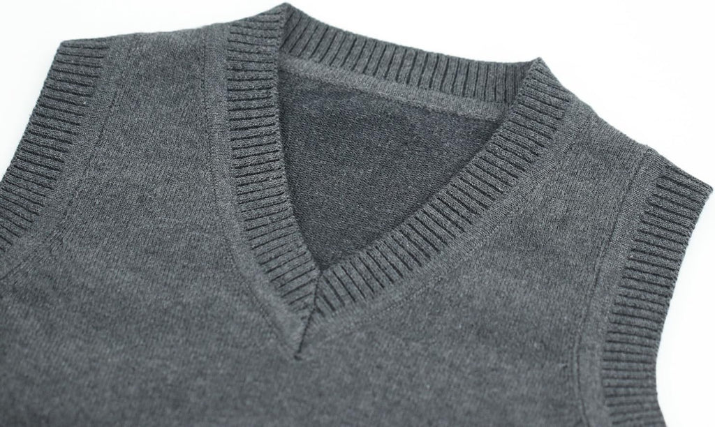 & Boys Uniform Cotton V-Neck Sweater Vest, Knit Sweater Cardigan with Button