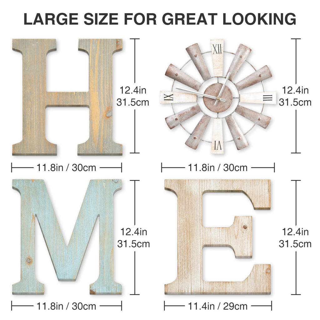 Farmhouse Home Signs with Windmill Clock Wall Decor Rustic Home Letters Wall Art Kitchen Entryway Dining Room Bedroom