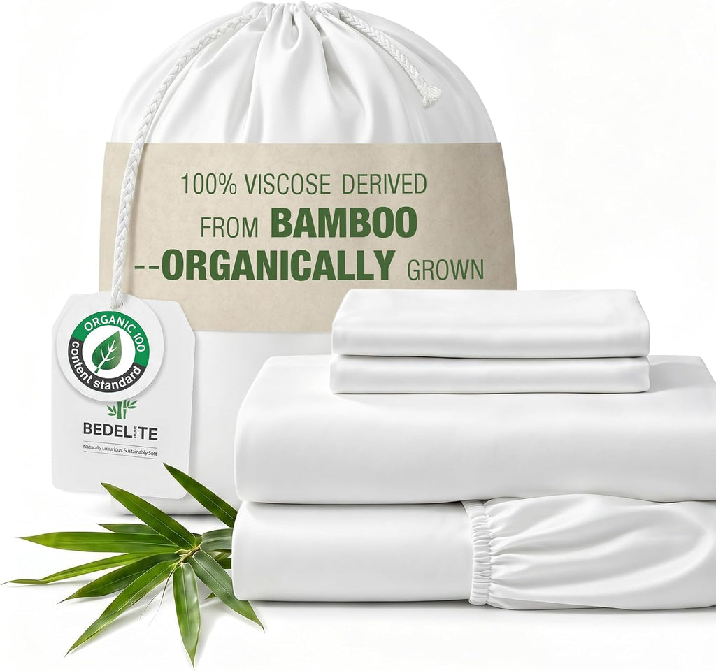 Bamboo Viscose Sheets - 100% Organically Grown, 18" Deep Pocket King Sheet Set, All Round Elastic & Corner Straps