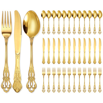 36 Pcs Royal Gold Silverware Set Stainless Retro Baroque Cutlery