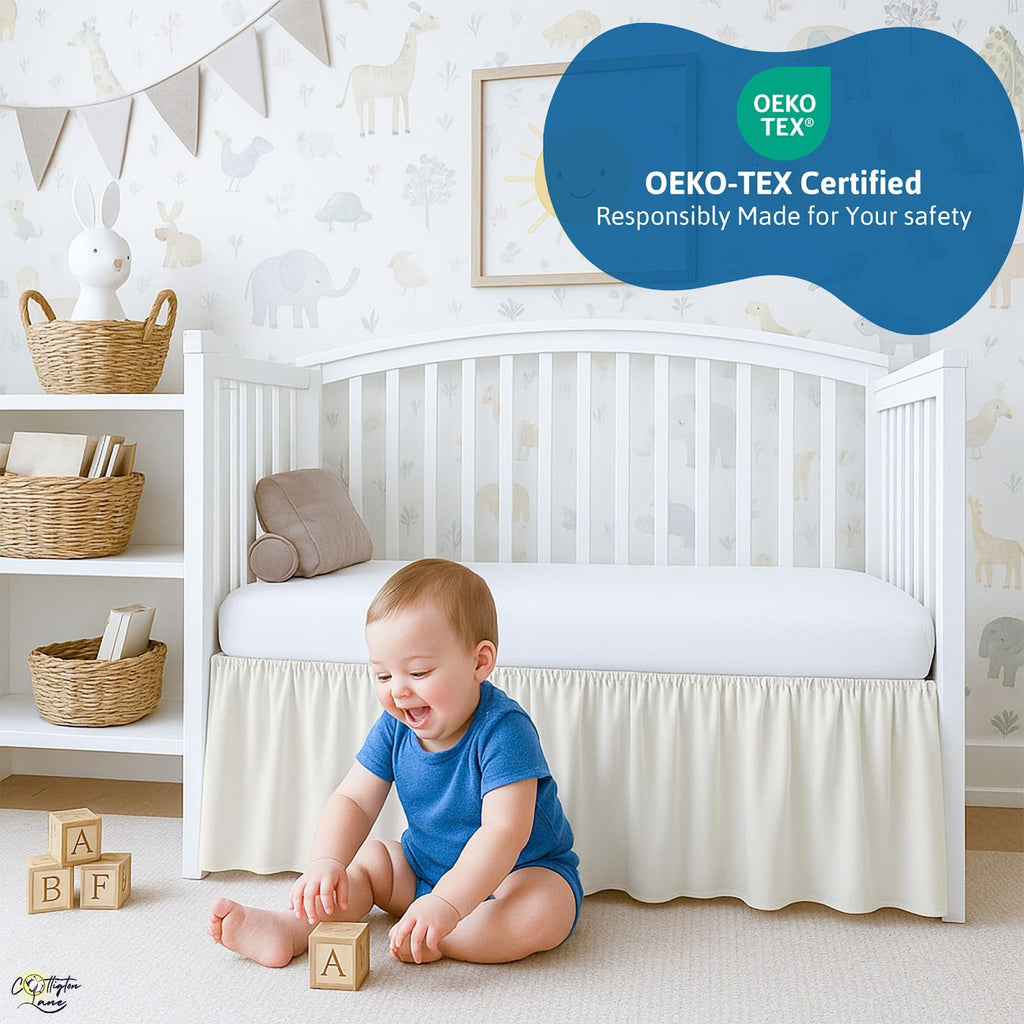 Ivory Infrant Crib Bed Skirt Dust Ruffle with Split Corner, 100% Natural Cotton Nursery Crib Toddler Bedding Skirt
