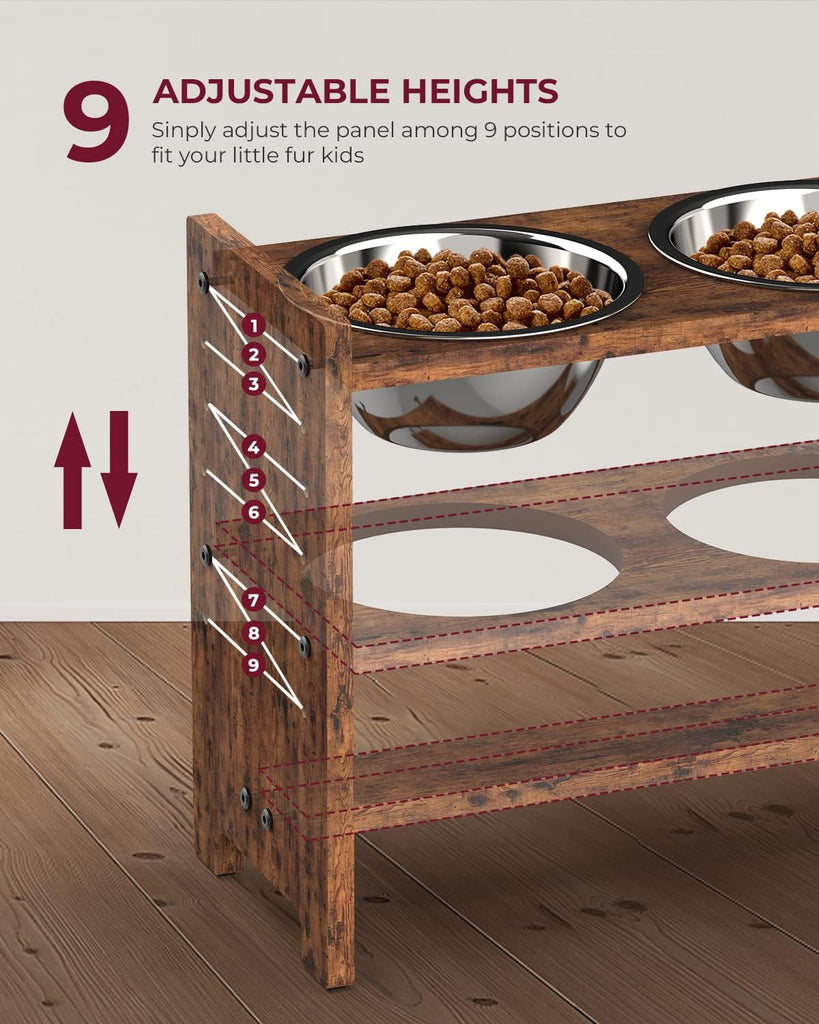 Elevated Dog Bowls, Adjustable Bowl Stand Large/XLarge, Rustic Brown