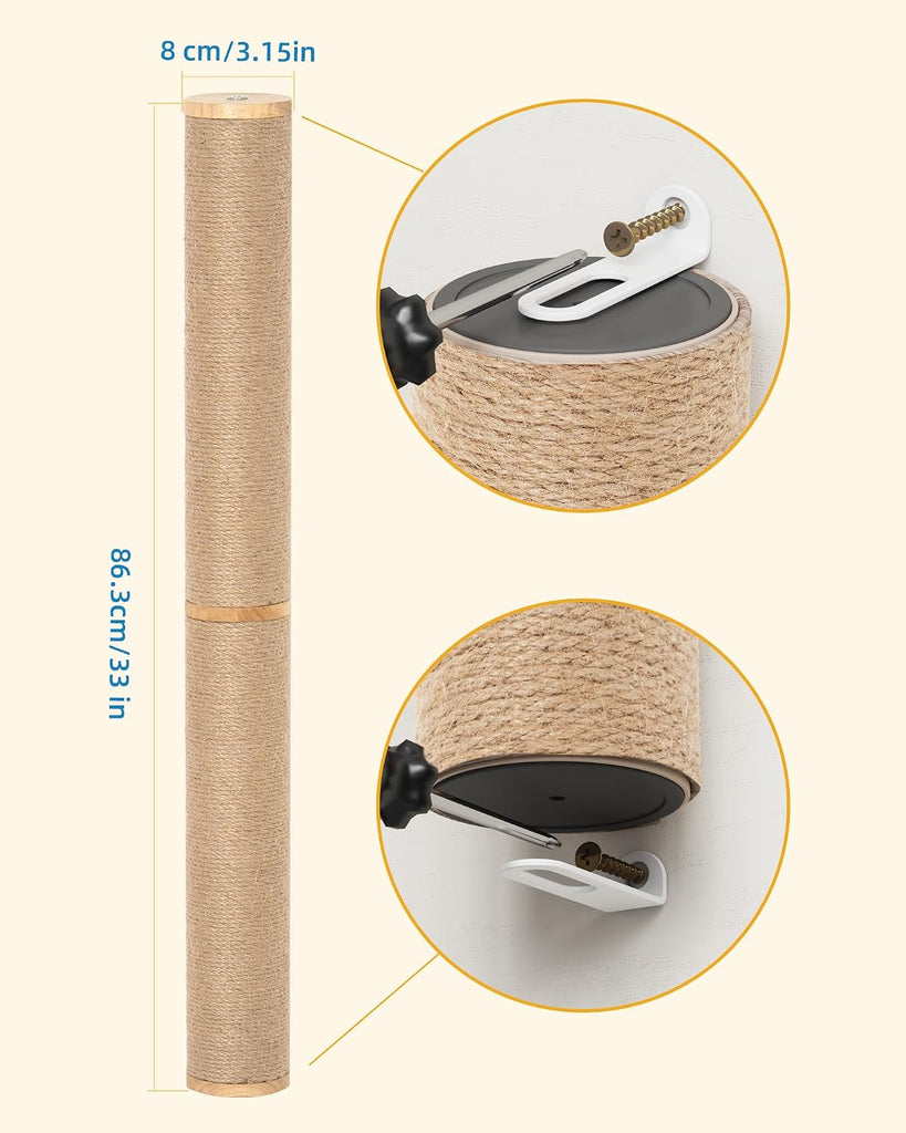 68" Wall Mounted Cat Scratcher, 2Pcs of 34in Sisal Scratching Posts