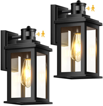 Motion Sensor Outdoor Light, 2 Packs Exterior Lights, Black Waterproof Dusk to Dawn Outside Porch Lights Lantern for