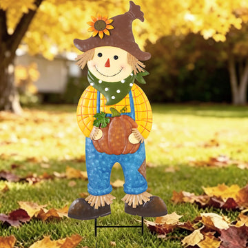 Outdoor Fall Scarecrow Metal Stakes Decorations Yard Sign, Large