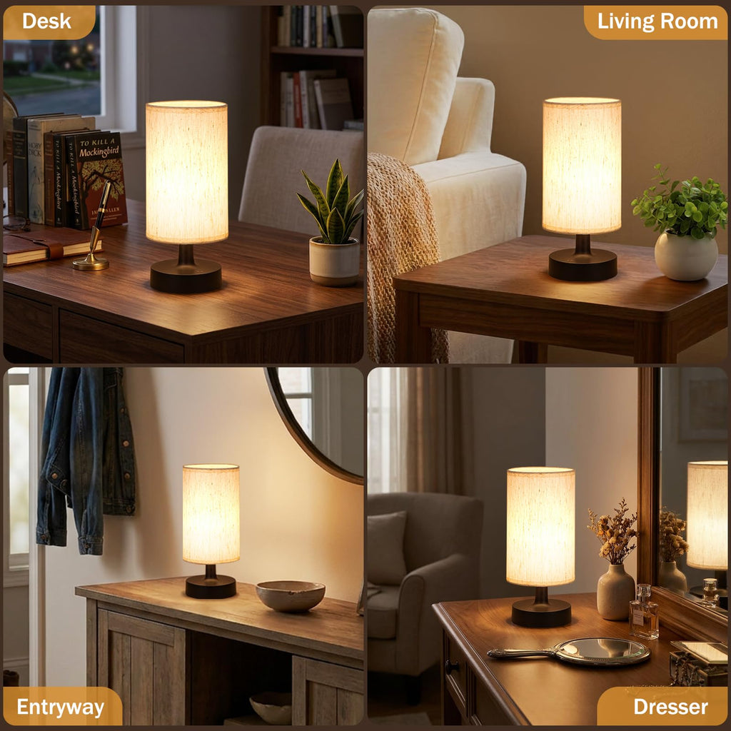 Cordless Table Lamp Rechargeable Small - 2 Pack Beige Black, 4000mAh Battery Operated Lamp with Touch Control