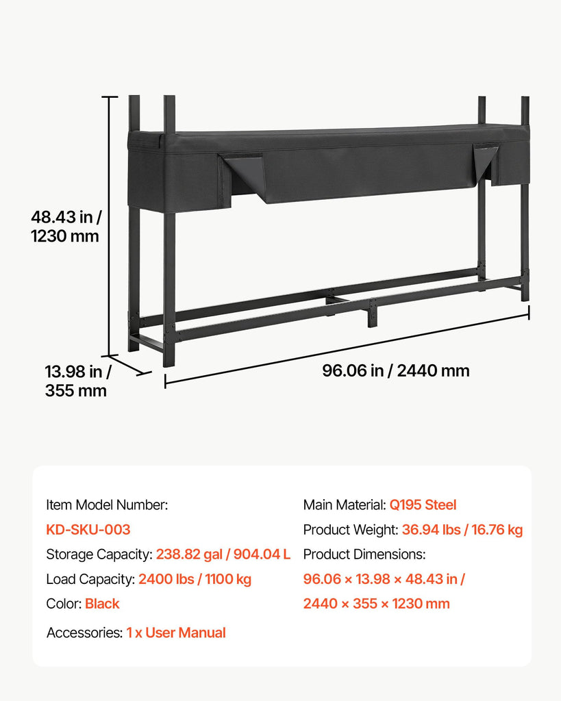 Firewood Rack with Waterproof Cover 8ft 1/2 Cord Outdoor Wood Storage