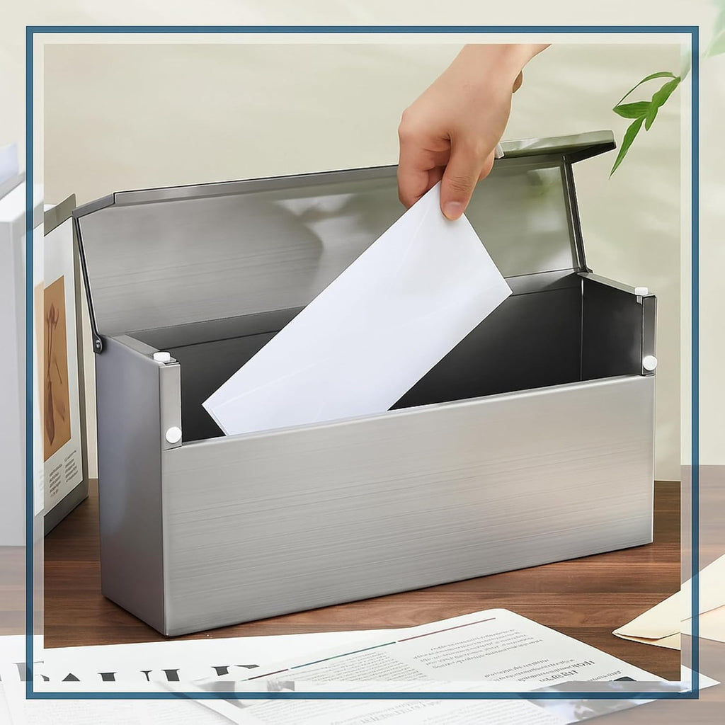 Stainless Steel Mailboxes 14.5'' x 7.1'' x 3.75'' Wall Mounted Mailbox Silver Rust Proof and Rainproof Steel Drop Box
