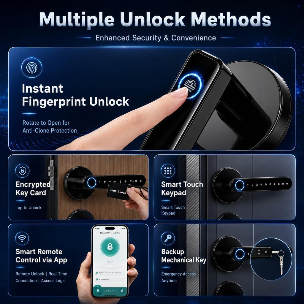 Fingerprint Door Knob Smart Lock with Keypad Biometric Keyless Entry Black