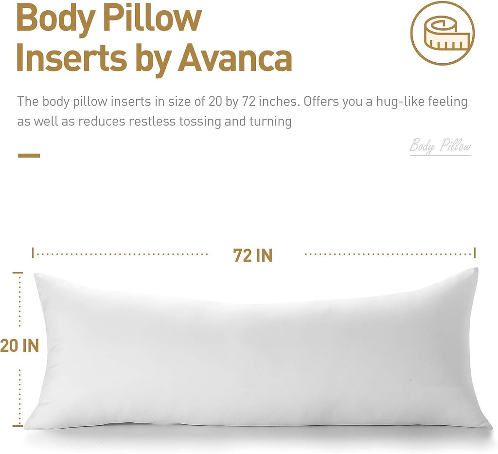 Fluffy Bed Sleeping Side Sleeper Body Pillow Insert, Extra-Long 20" x 72", White
