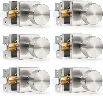 Brushed Nickel Passage Door Knobs with Square Rosette(6 Pack), Heavy Duty Closet Door Handles Without Lock, Door Knob